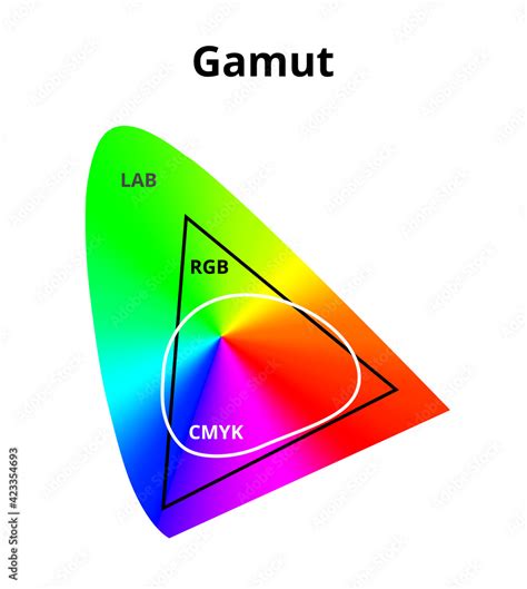 Vector illustration of simplified cmyk, rgb and lab gamut isolated on ...