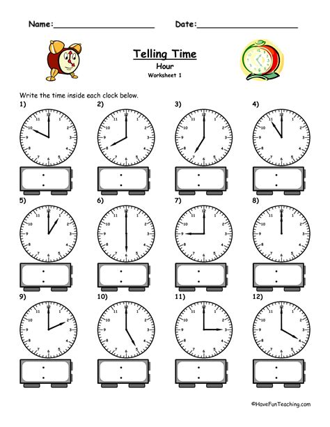 Clock Telling Time Worksheets