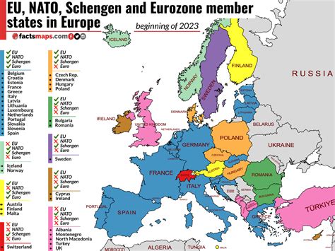 EU, NATO, Schengen and Eurozone member states in Europe - beginning of ...