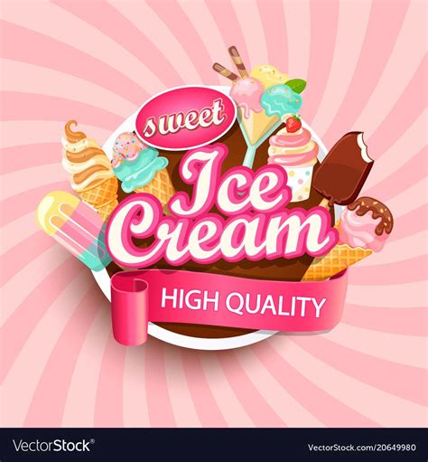 Colorful Ice cream shop logo label or emblem in caartoon style for your ...