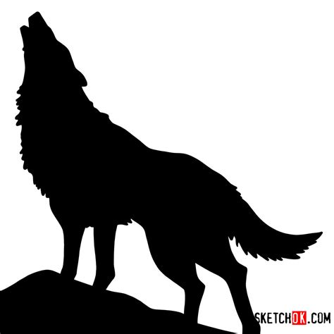 How to draw Howling Wolf Silhouette | Wild Animals - Sketchok easy ...