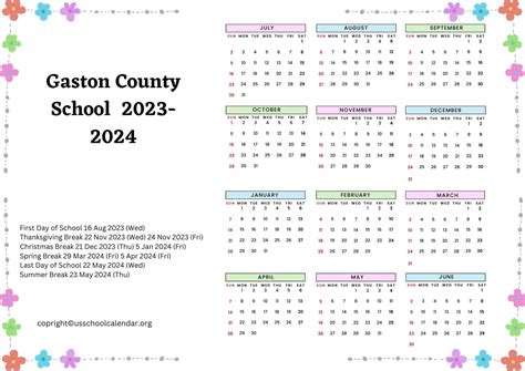 Gaston County School Calendar with Holidays 2023-2024