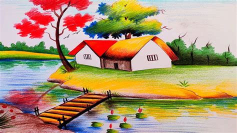 Landscape Scenery Drawing by Color Pencil /Color pencil Drawing for ...