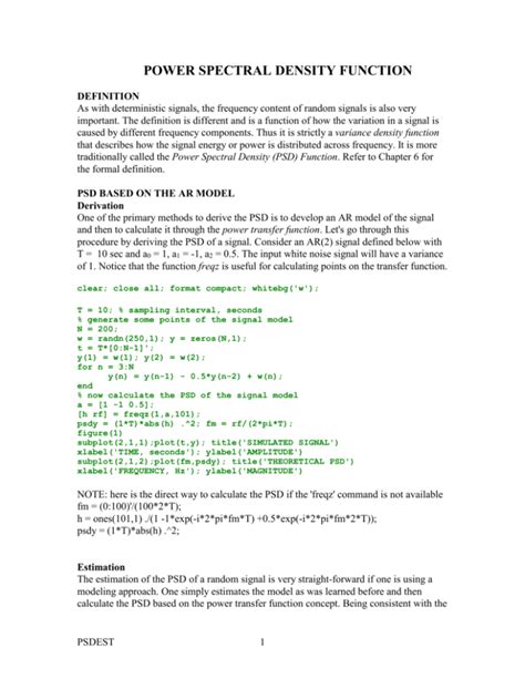 POWER SPECTRAL DENSITY FUNCTION