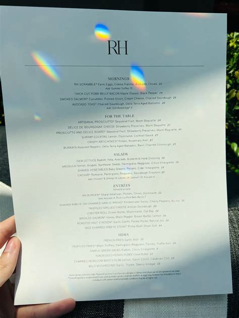 Menu at RH Rooftop Restaurant Columbus, Columbus