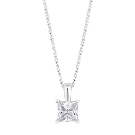 Simply Silver Sterling Silver Square Cubic Zirconia Pendant Necklace ...