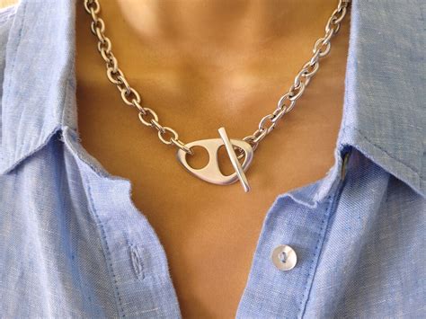 Chain Silver Chunky Necklace,chunky Chain Choker,boho Necklace,uno De ...