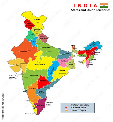 India map. States and union territories of India. India political map ...