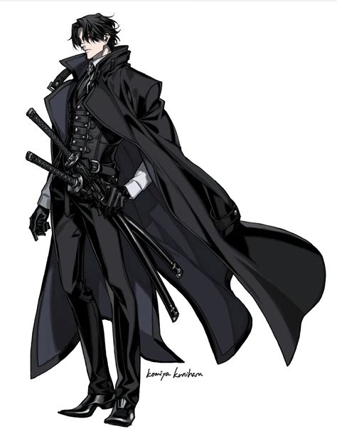 anime character black trench coat - brainArtDrawingArtworks