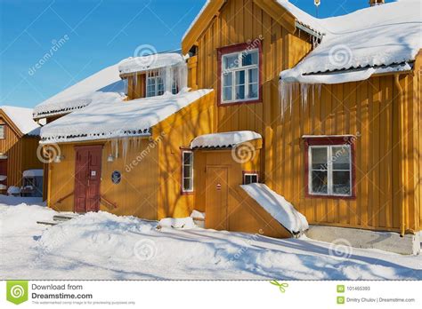 Old Traditional Wooden Building of Skansen in Tromso, Norway. Editorial ...