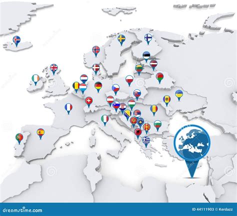 Map Of Europe With National Flags Stock Illustration - Image: 44111903