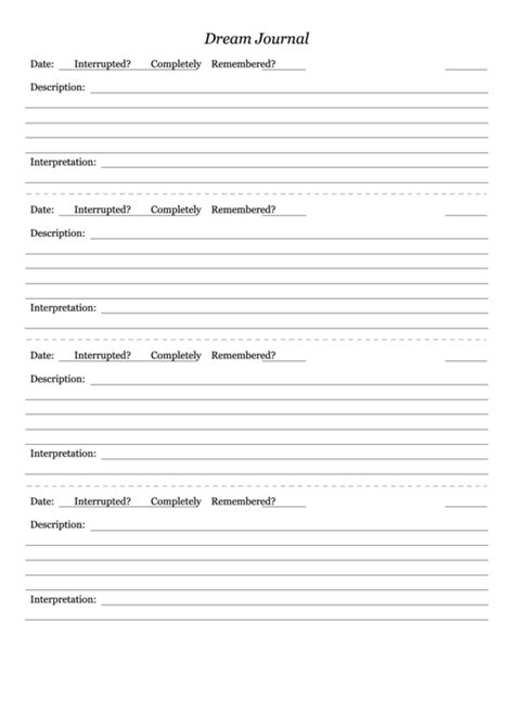 Dream Journal Template printable pdf download