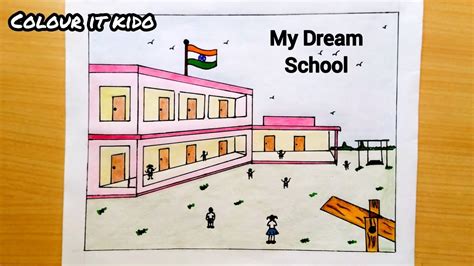 My dream school Drawing and colouring | Mo swapnara bidyalaya | My ...