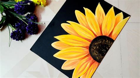 Sunflower Painting by Acrylic Colour / Step by Step Sunflower Painting ...