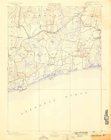 Charlestown, Rhode Island 1889 (1898) USGS Old Topo Map 15x15 Quad ...