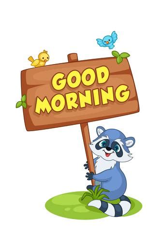 Raccoon cartoon holding a Good morning board 619104 Vector Art at Vecteezy