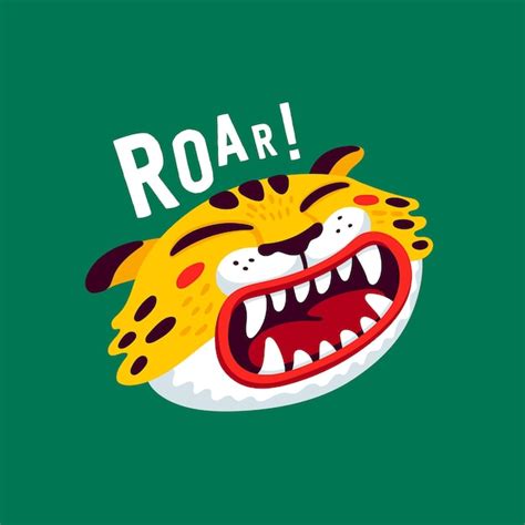 Premium Vector | Cartoon tiger funny face and roar text