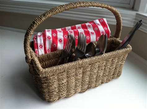 Wicker Picnic Silverware Basket Caddy