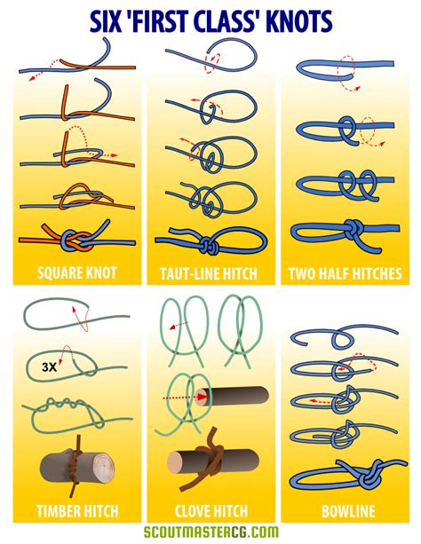 Six First Class Knots Infographic Camping Survival, Survival Prepping ...