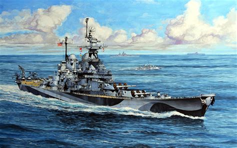 Download wallpapers USS Missouri, art, BB-63, Big Mo, battleship ...