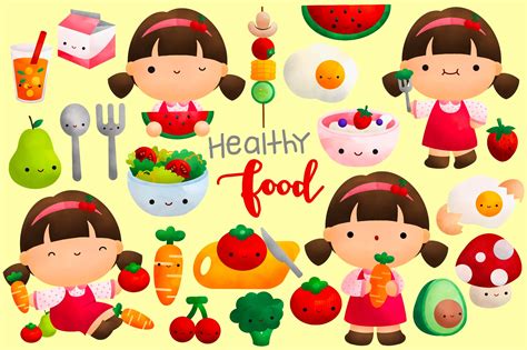 Healthy Food Clipart Cute Kids Clip Art Girl and Healthy - Etsy