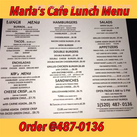 Online Menu of Marias Cafe Restaurant, Mammoth, Arizona, 85618 - Zmenu