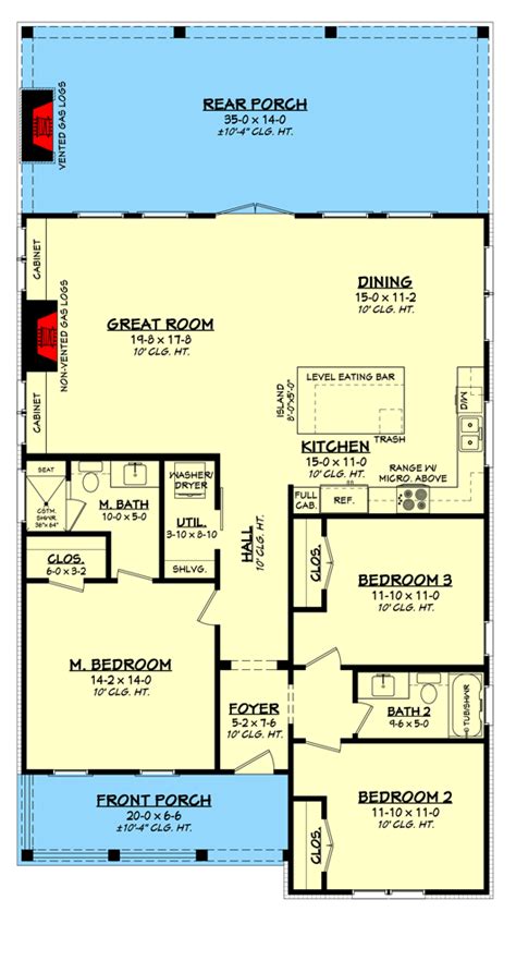 3-Bedroom Lake House Plan with Large Covered Porches - 51919HZ ...