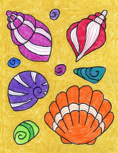 Easy How to Draw a Sea Shell Tutorial and Sea Shell Coloring Page — JINZZY