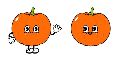 Cute funny pumpkin waving hand character outline cartoon illustration ...