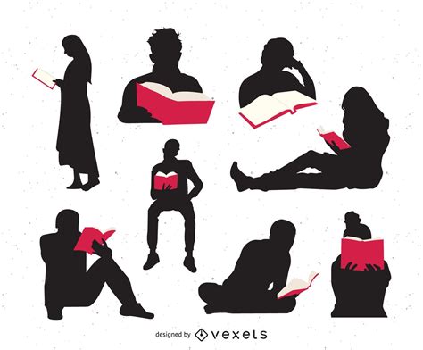 People Reading Books Silhouette Set Vector Download