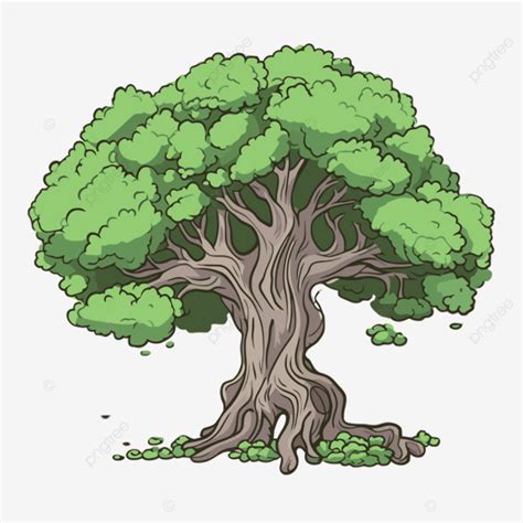 Tree Outline Vector, Sticker Clipart An Image Of A Cartoon Old Tree On ...