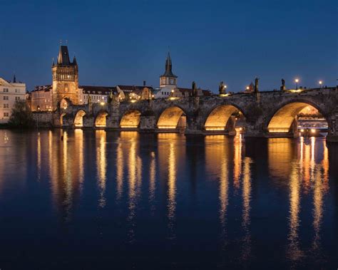 Charles Bridge in Prague at Night Photograph, Czech Republic, River ...