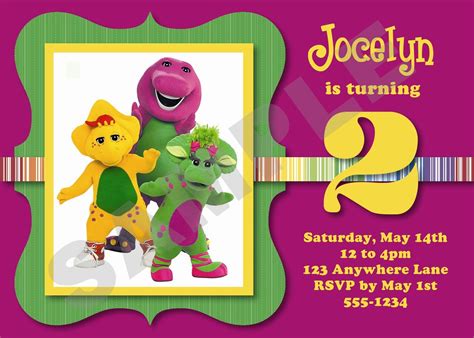 Barney Birthday Invitations | Barney birthday, Barney birthday party ...