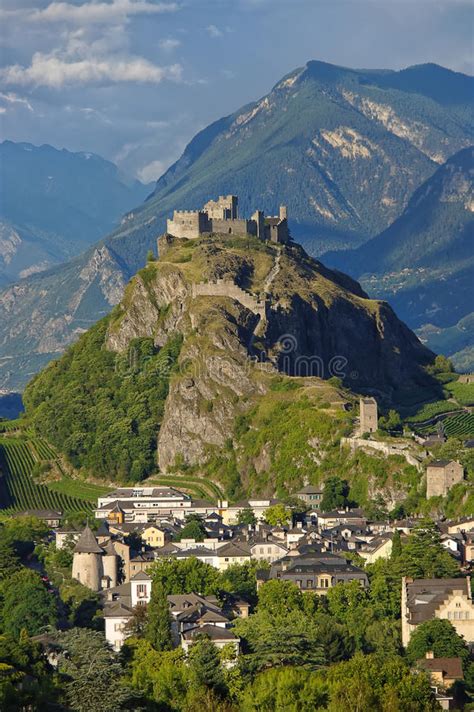 The Medieval Castle Tourbillon And The Town Of Sion Switzerland Stock ...