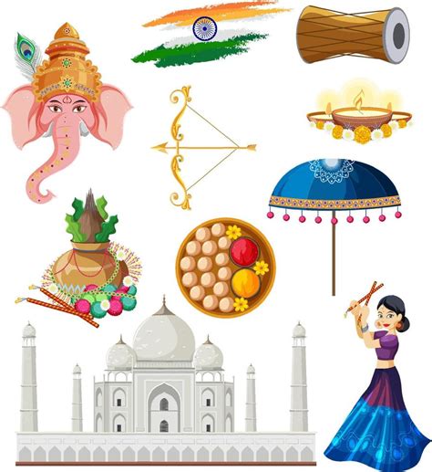 Set of Indian culture objects and symbols 7094673 Vector Art at Vecteezy