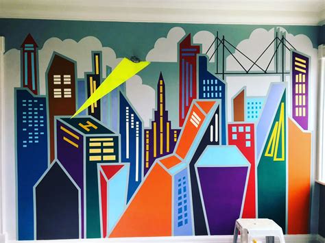 City-scape wall mural for child's room Fire Kids, Murals For Kids ...