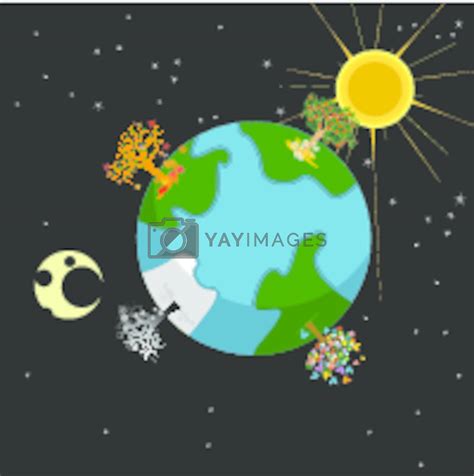 Earth and Seasons Cartoon Illustration by ellichen Vectors ...