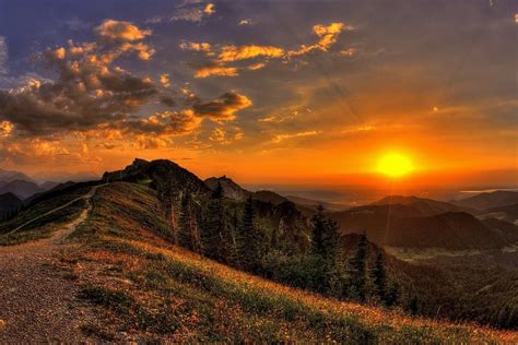 Download Horizon Sun Path Tree Mountain Nature Sunset HD Wallpaper