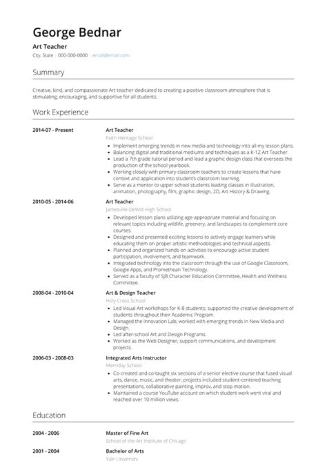 Art Teacher Resume Template Free - Nisma.Info