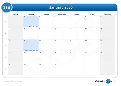 January 2035 Calendar