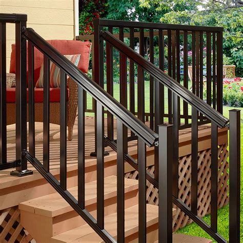 ALUMINUM STAIR HAND AND BASE RAIL 6 Ft Black Durable Deck Porch Balcony ...