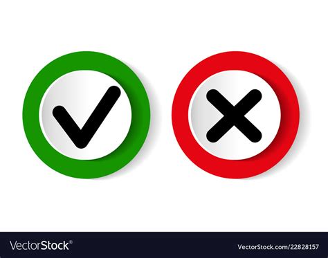 Green tick symbol and red cross sign in circle Vector Image