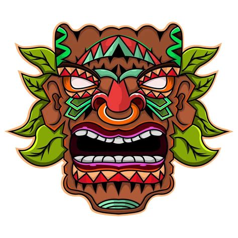 Tiki mask with leaves mascot logo 10921032 Vector Art at Vecteezy