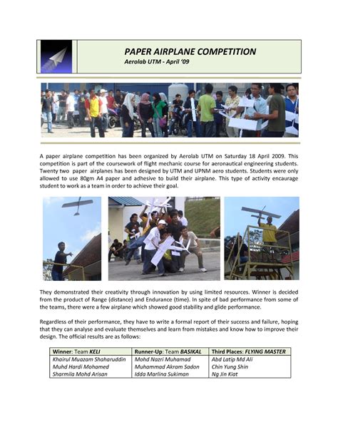 Paper Airplane Competition News Apr 09 - A paper airplane competition ...