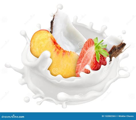 Milk and fruits splash stock image. Image of white, milk - 152082365