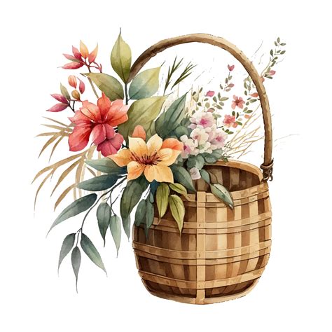 Watercolor Flowers Clipart vector, Easter Basket Png, Spring Floral ...