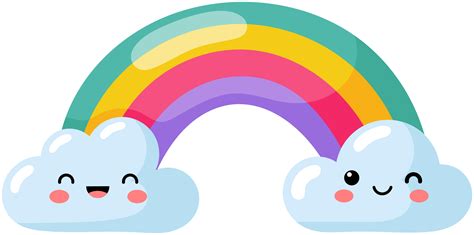 rainbow with happy clouds illustration wall art - TenStickers