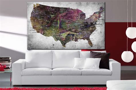 USA Map Canvas Wall Art Colorful United States Map Poster Modern Multi ...