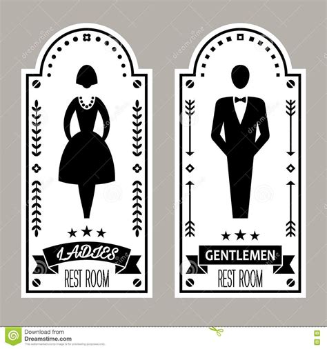 Photo about Restroom Premium Retro Signs Vector Lady & Gentleman ...