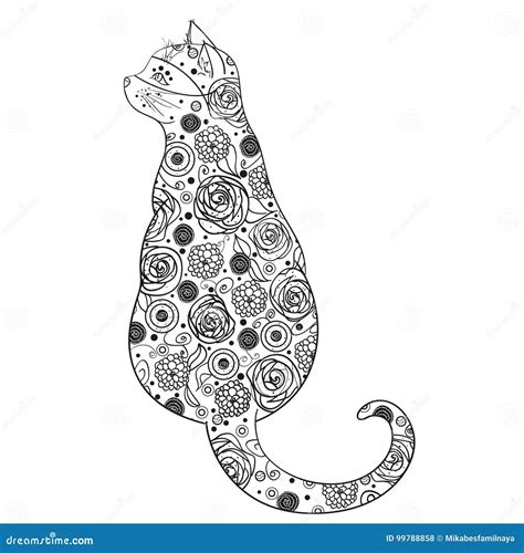 Cat. Design Zentangle stock vector. Illustration of ornament - 99788858